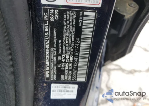 2015 Mercedes-Benz C 300 4Matic from USA, damaged, VIN 55SWF4KB4FU017424